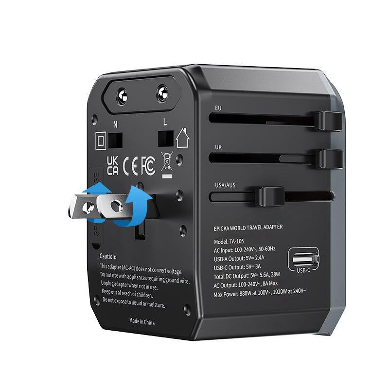 travel adapter plug with safety shutter