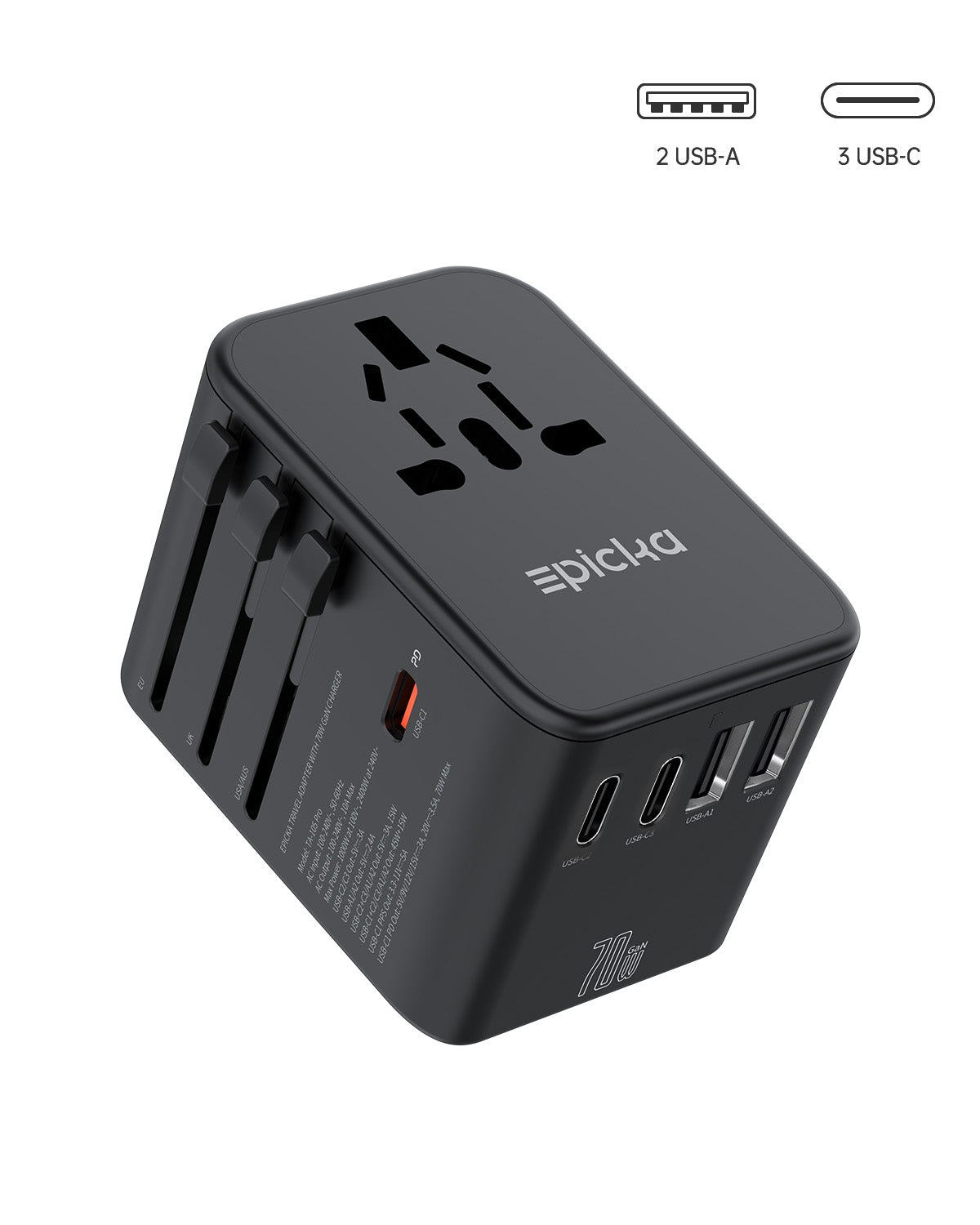 TA-105 Pro Universal Travel Adapter GaN 70W Fast Charging